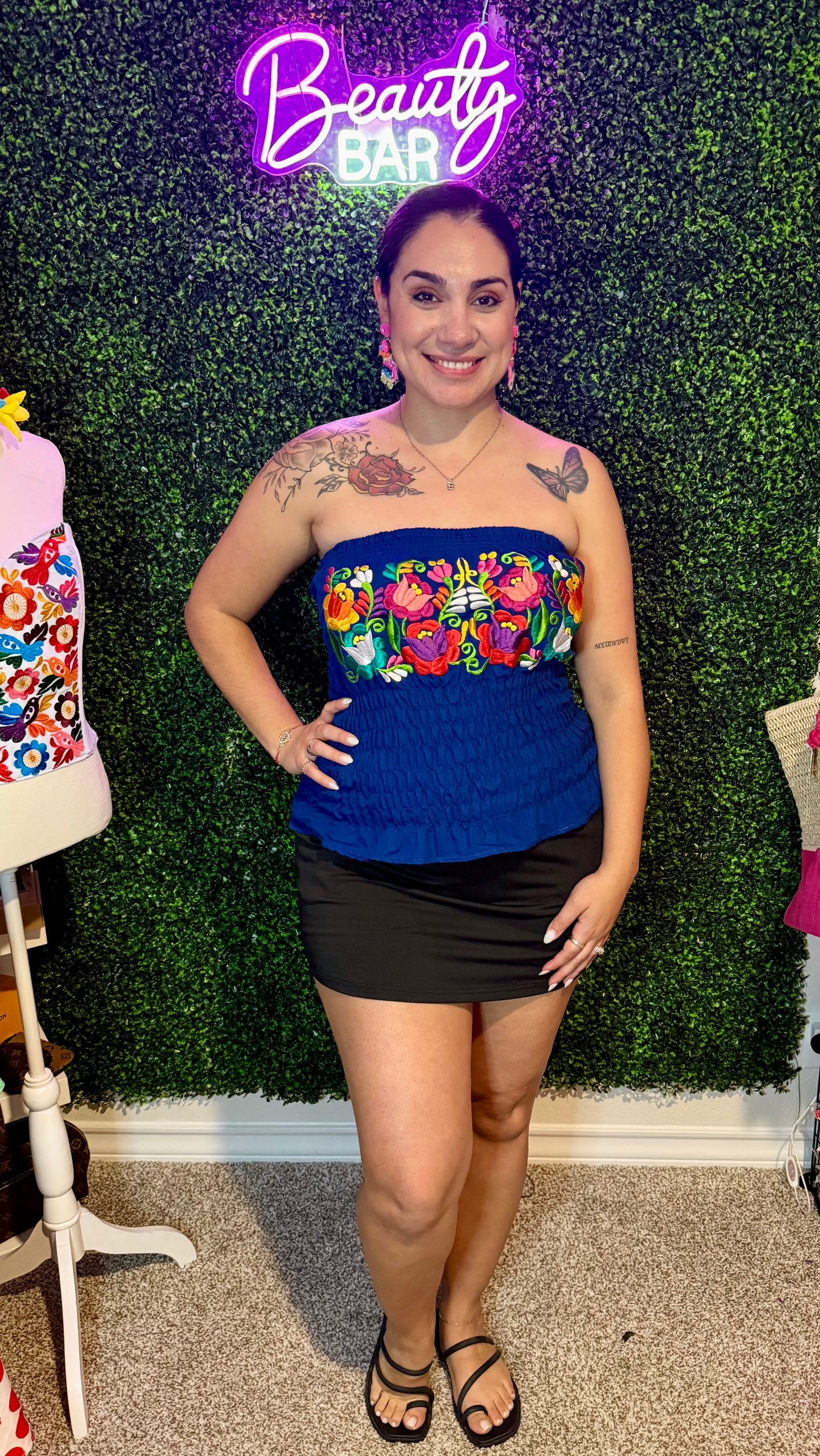 Fiesta Embroidered Tube Top- Blue