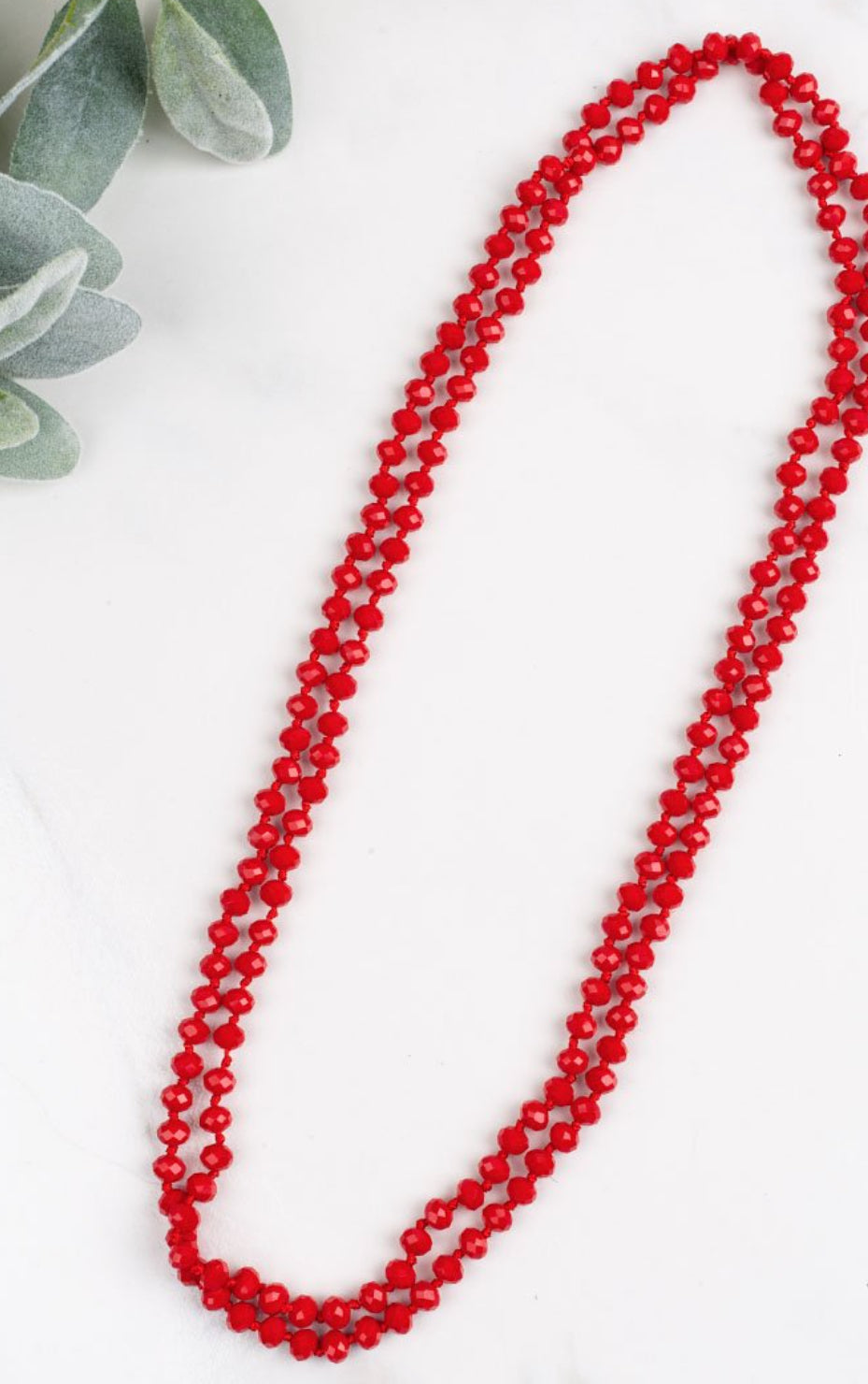 Double Wrap Beaded Necklace- Red
