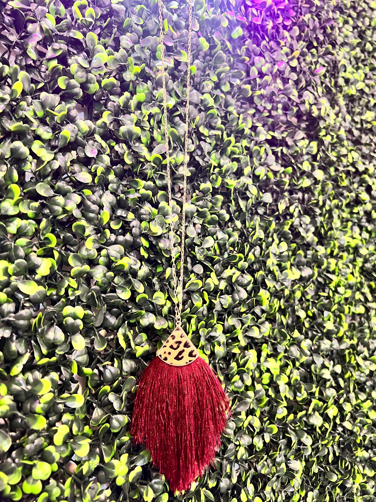 Burgundy Fringe Long Necklace