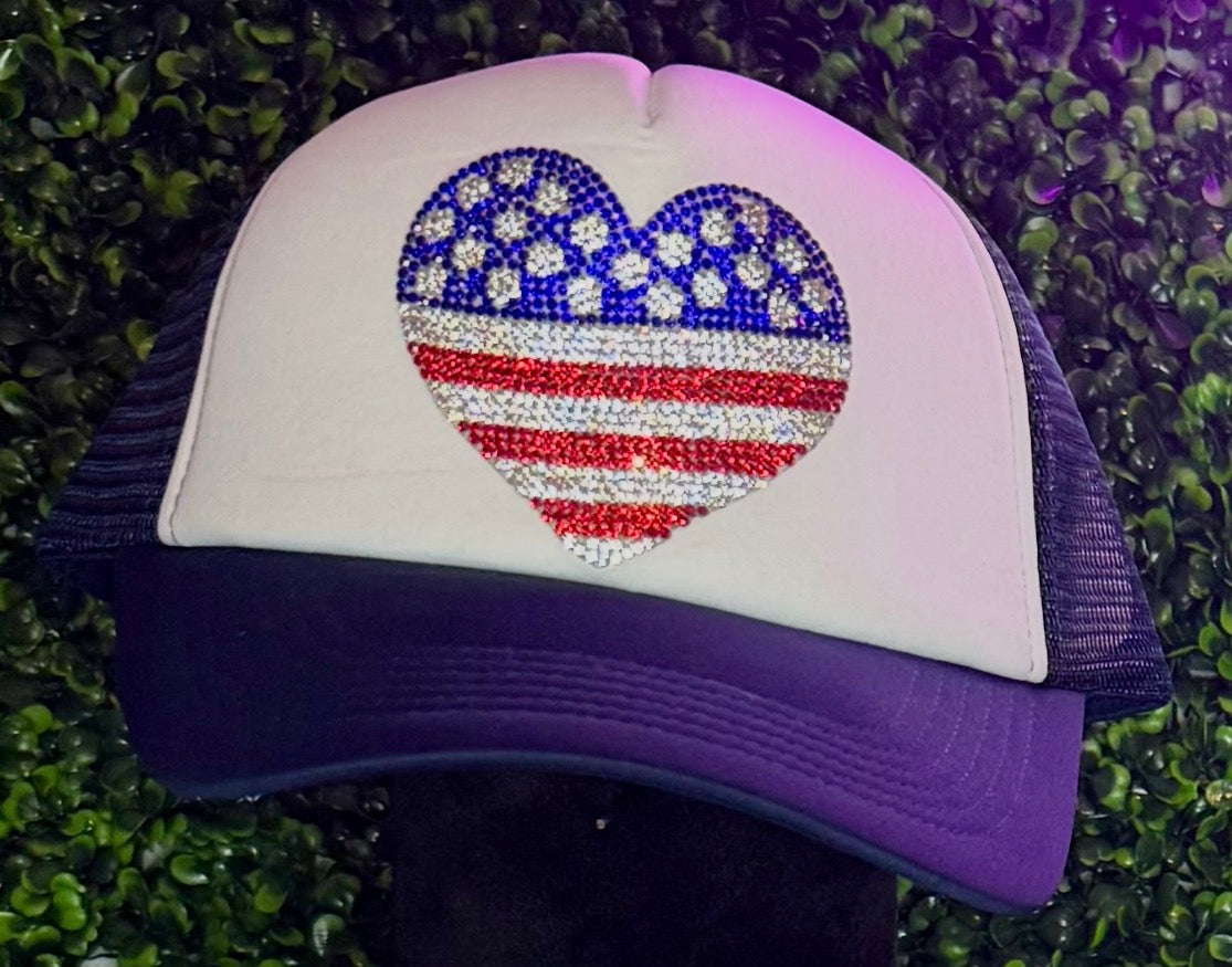 Rhinestone Patriotic Heart Cap