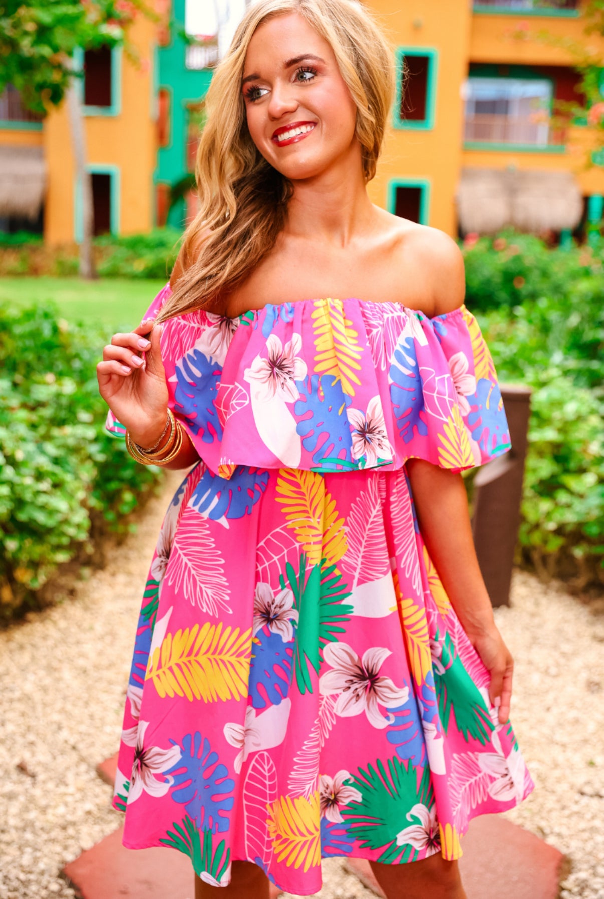 Tropical Off The Shoulder Dress
