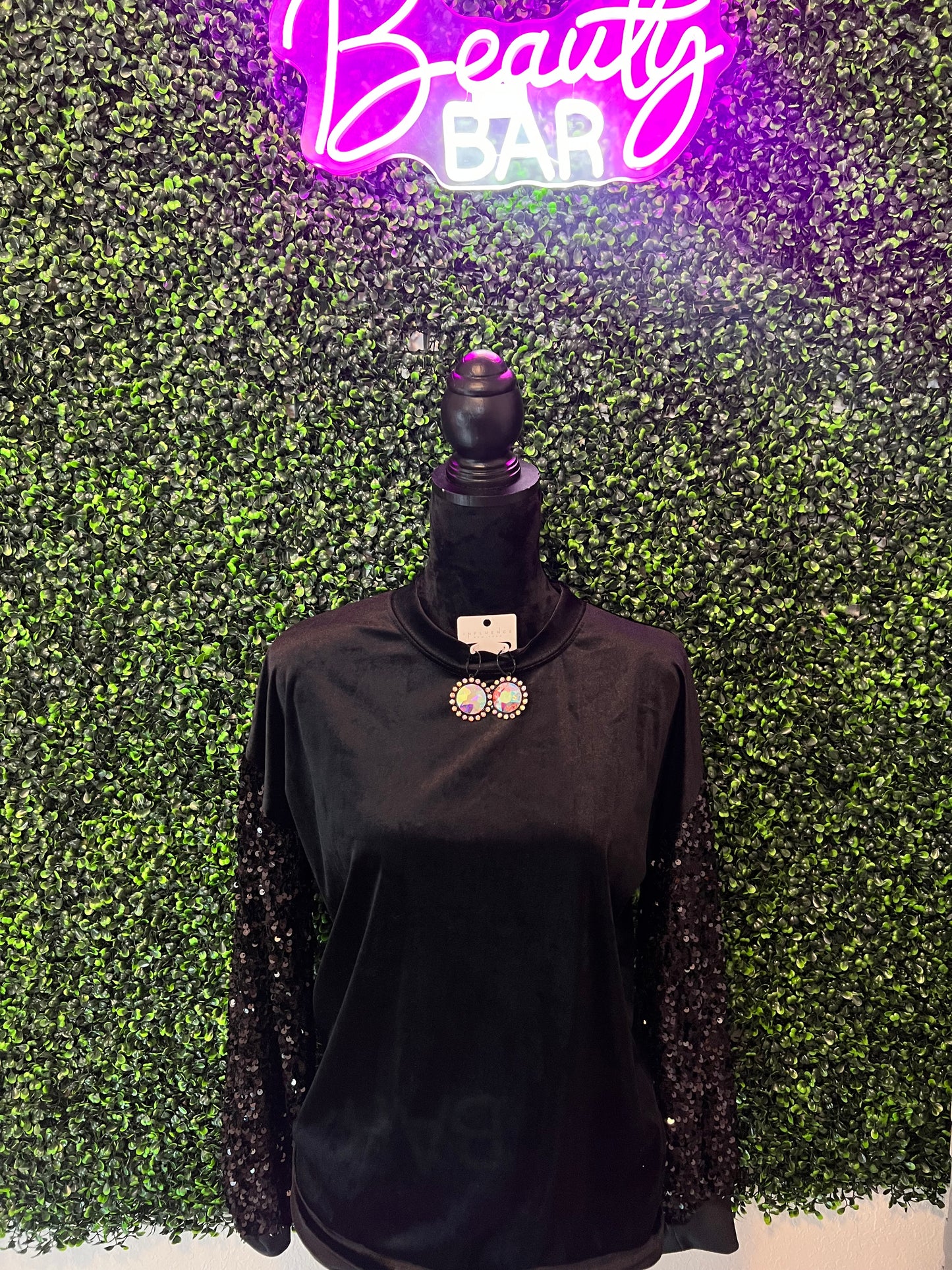 Velvet Sequin Long Sleeve Top