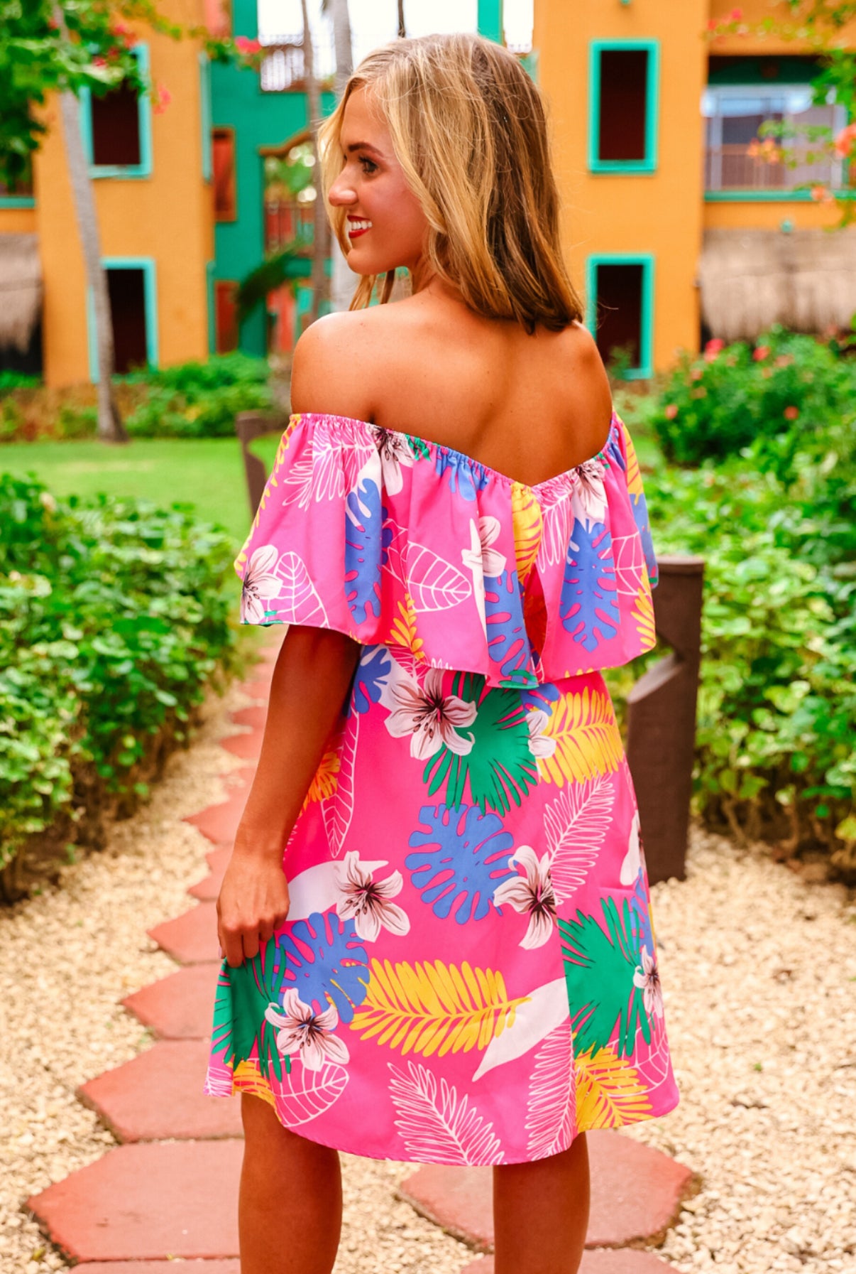 Tropical Off The Shoulder Dress