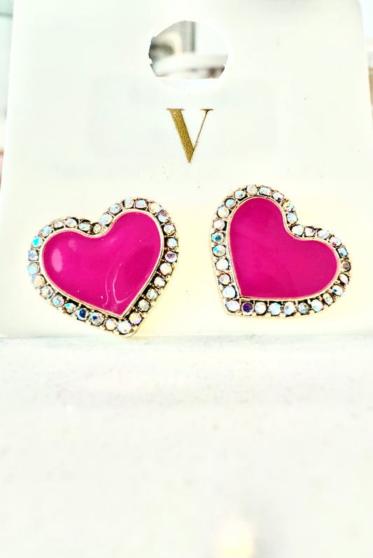 Pink Heart Stud Earrings