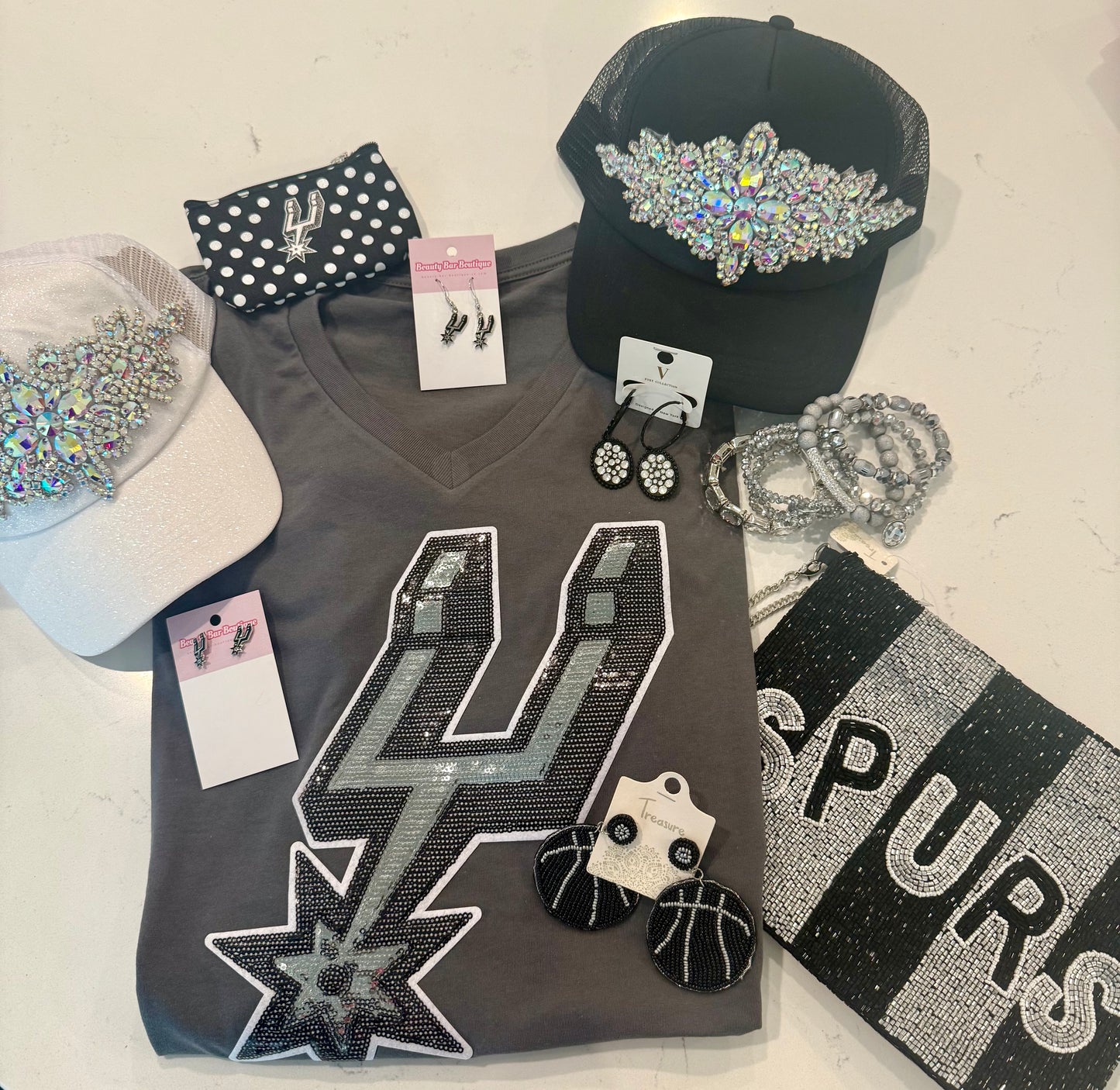 Sequin Spur V Neck Tee