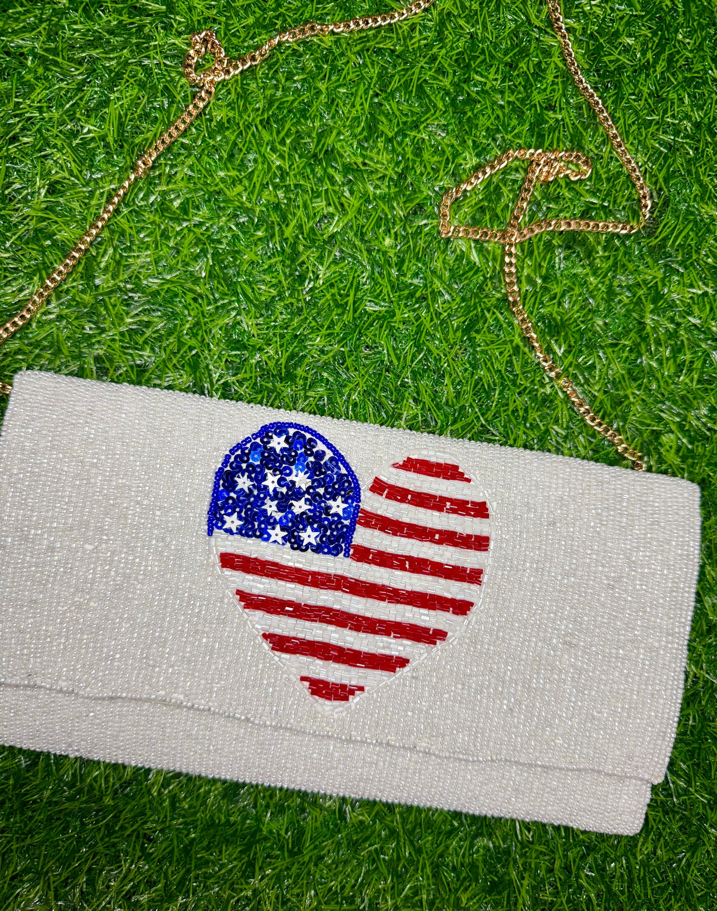 Patriotic Heart Beaded Purse