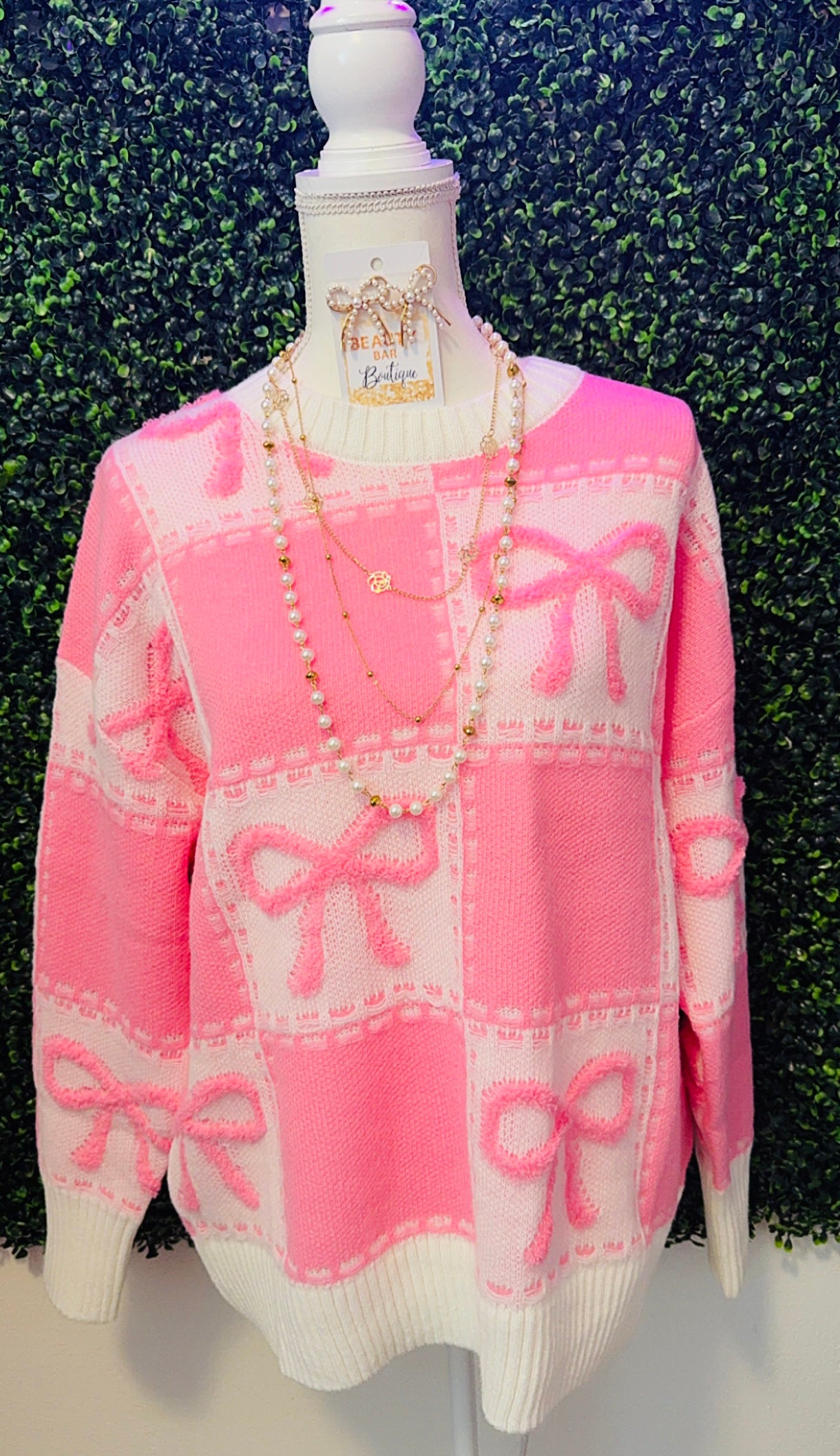 Checkered Oversized Bow Babe Sweater