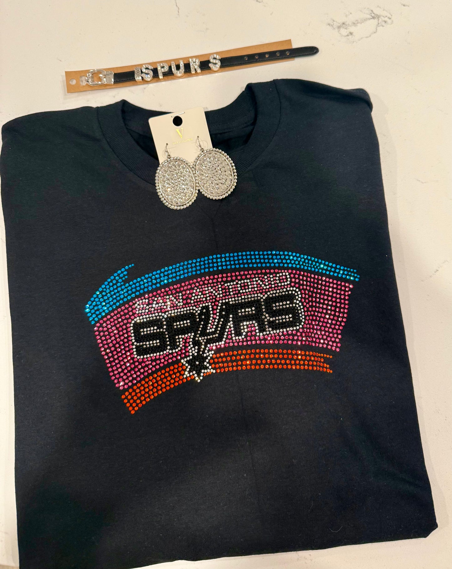 Spurs Old School Rhinestone Long Sleeve