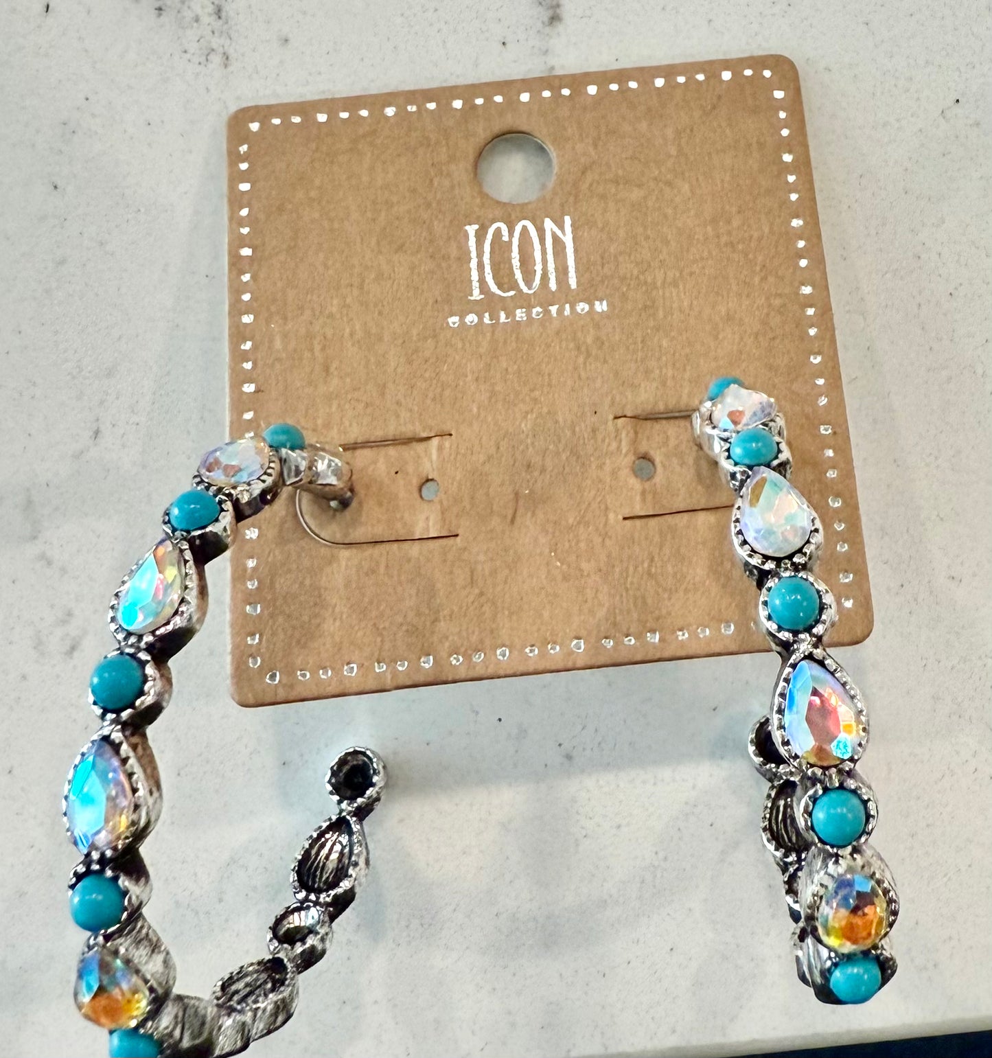 Turquoise & Bling Hoops
