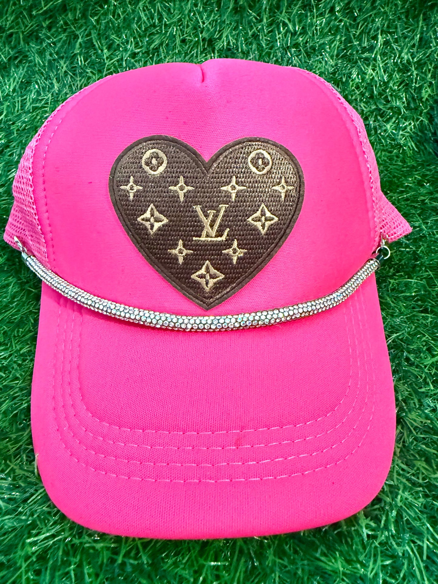 Neon Pink Monogrammed Heart Cap