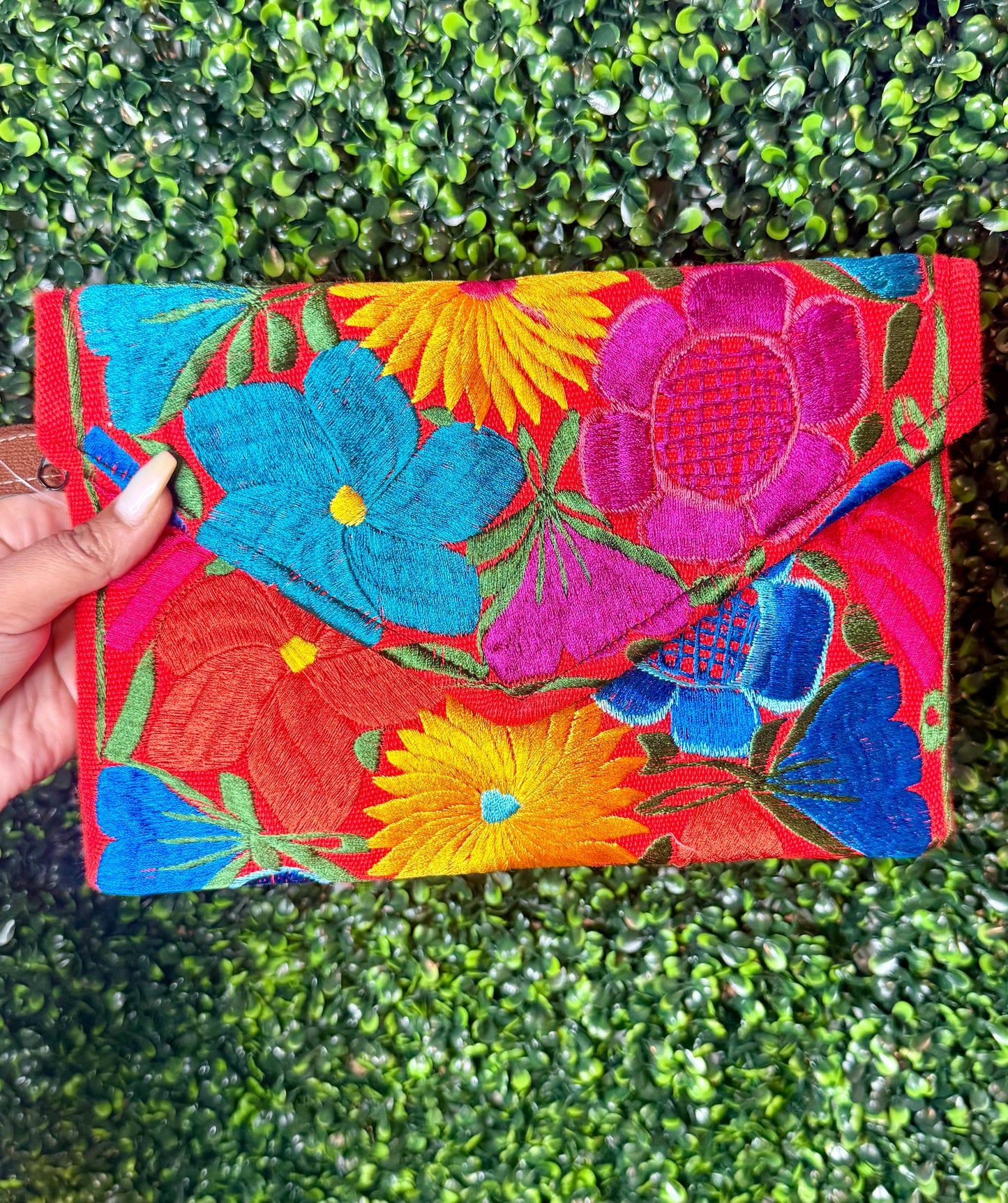 Fiesta Floral Embroidered Large Wristlet- Orange