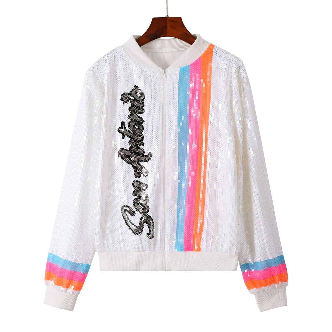 Spurs Sequin Bomber Jacket- White