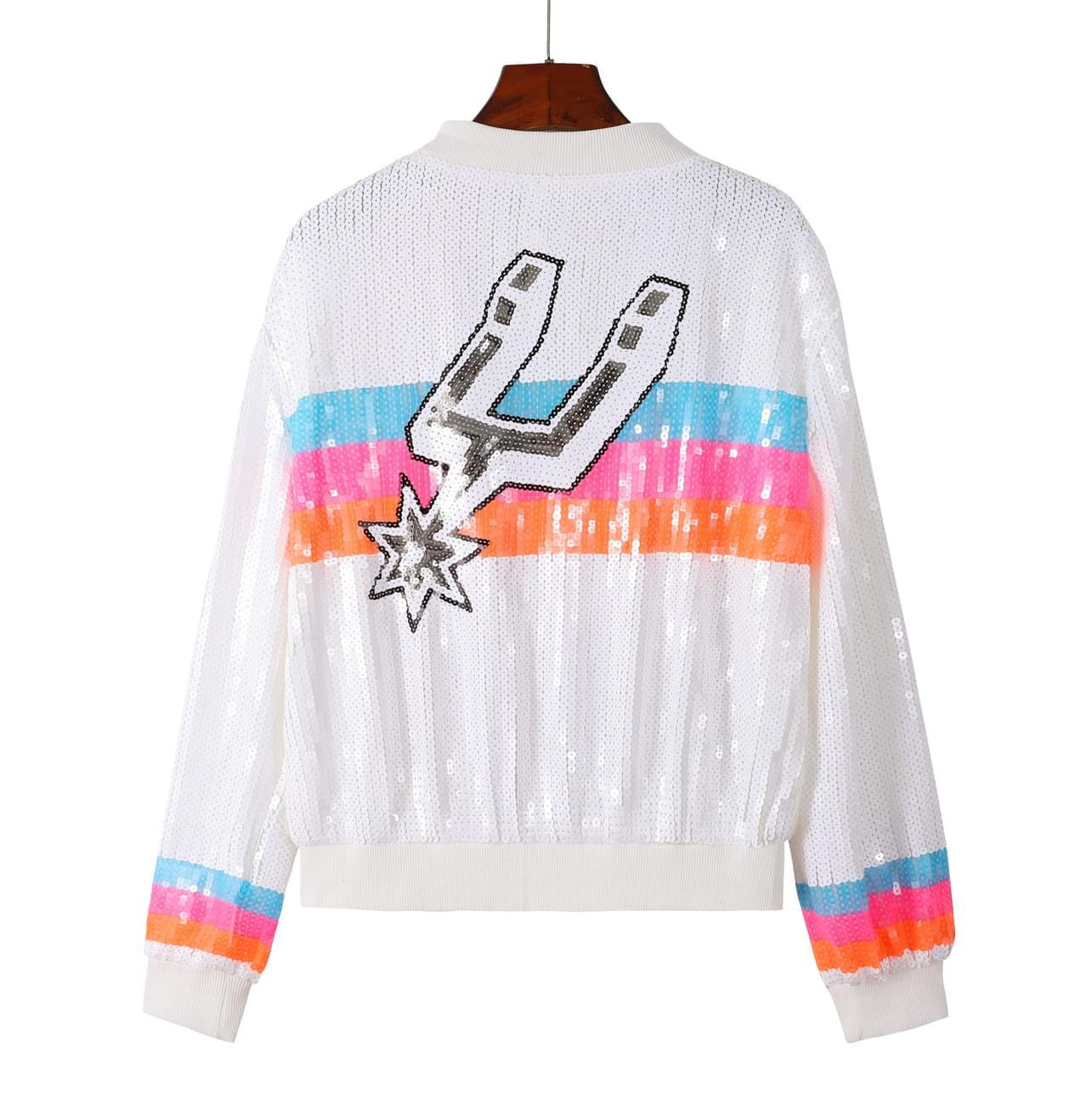 Spurs Sequin Bomber Jacket- White