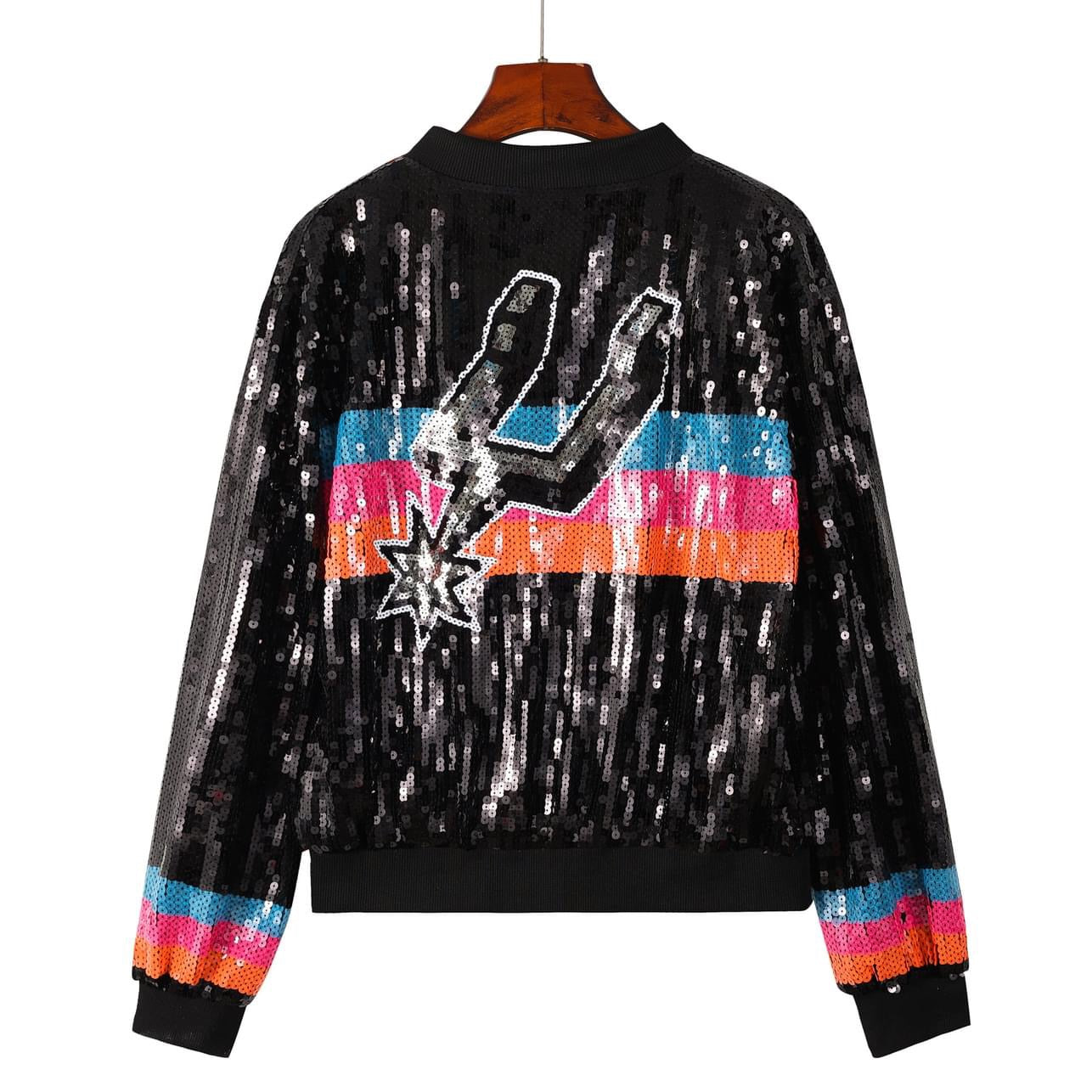 Spurs Sequin Bomber Jacket- Black