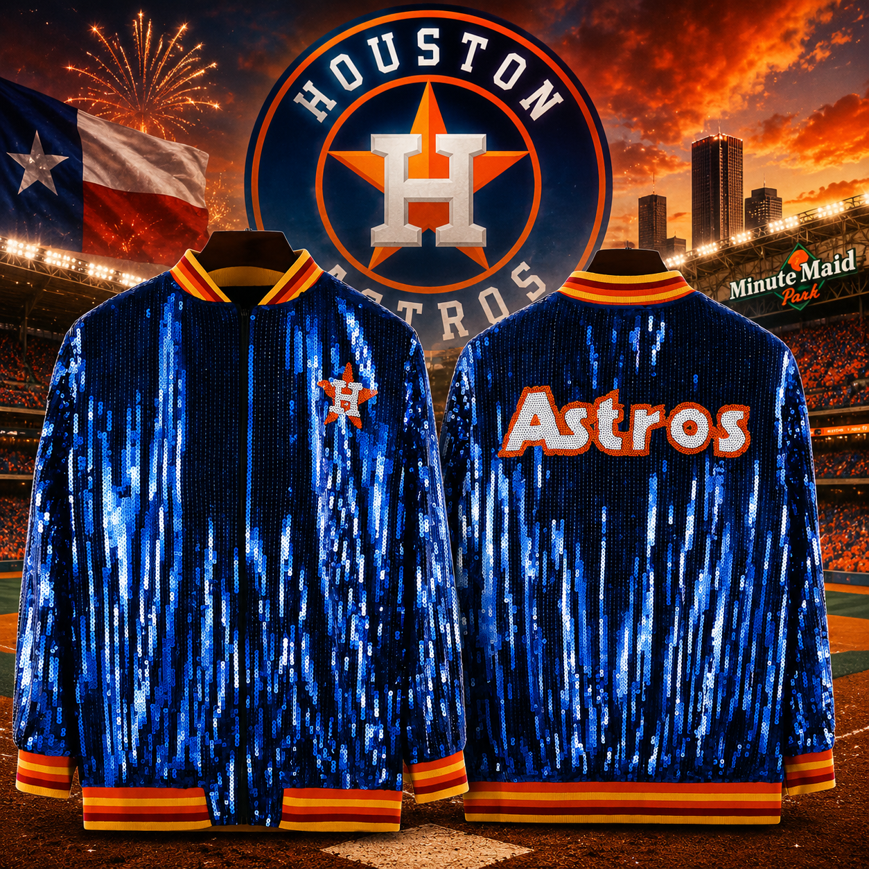 Astros Sequin Bomber Jacket