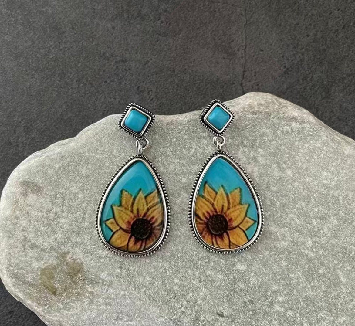Turquoise Sunflower Earrings