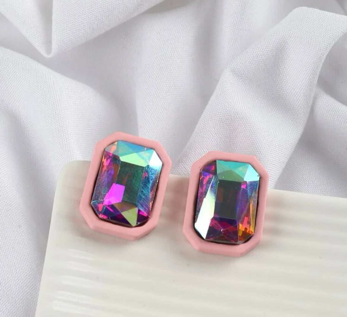 Oversized Pink Bling Stud Earrings