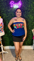 Fiesta Embroidered Tube Top- Blue