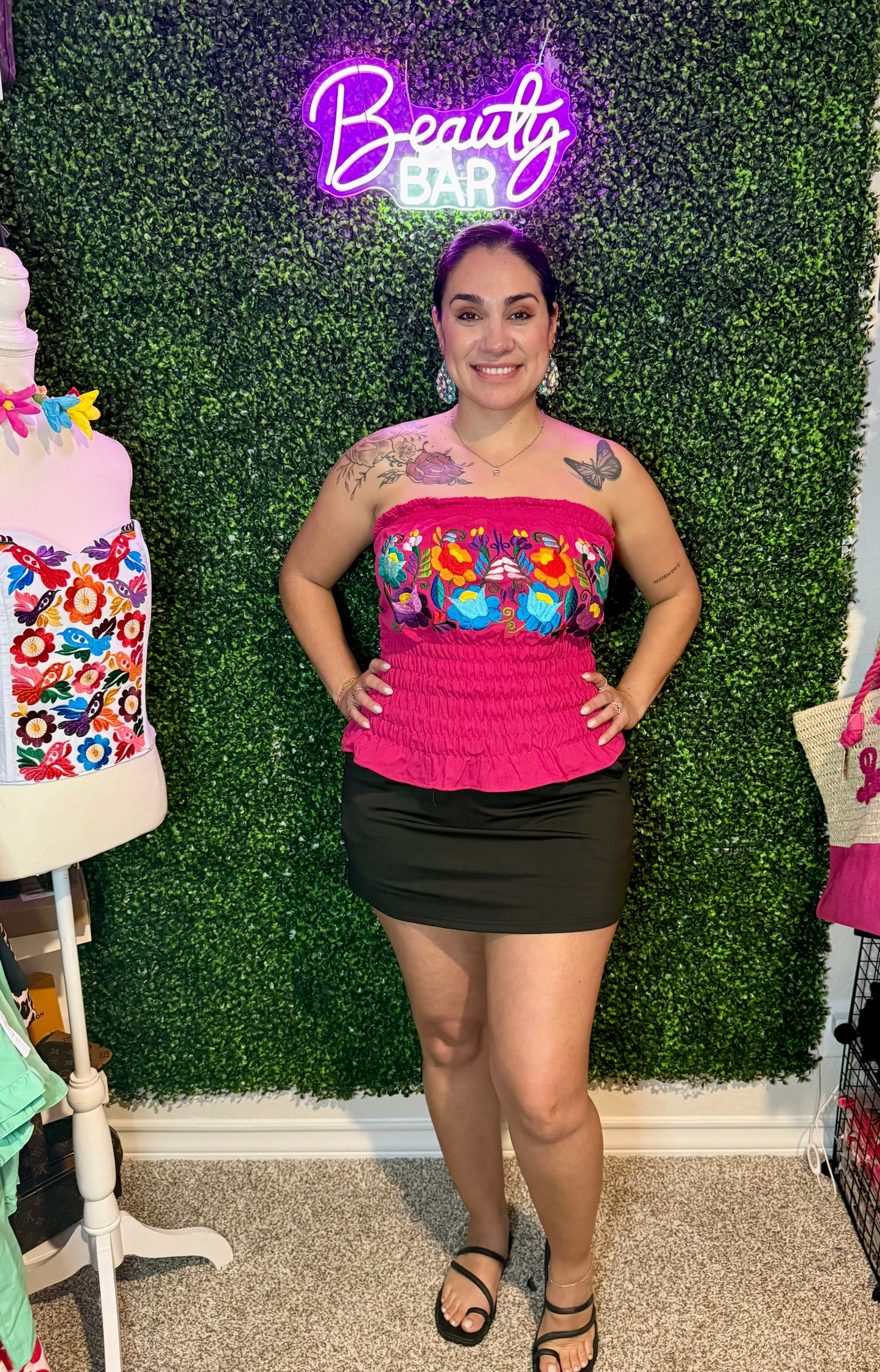 Fiesta Embroidered Tube Tops- Pink