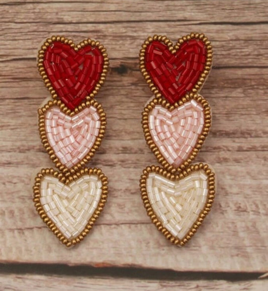 Three Hearts Beaded Earrings
