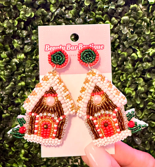 Gingerbread House Beaded Earrings