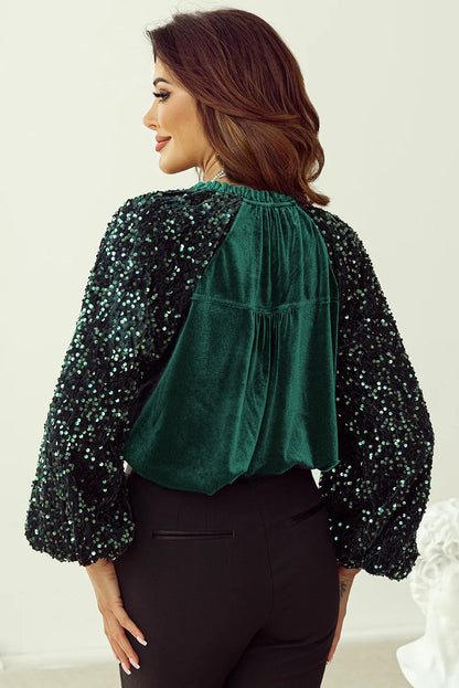 Sequin Velvet Long Sleeve Blouse