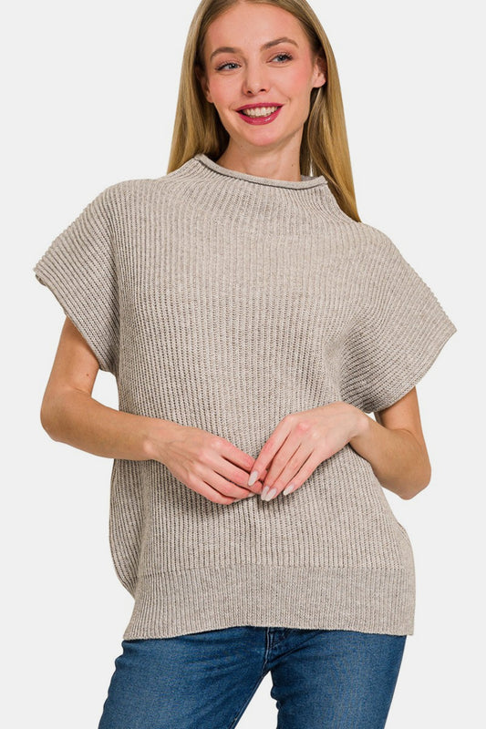 Zenana Short Sleeve Mock Neck Sweater