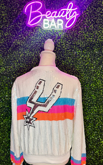 Spurs Sequin Bomber Jacket- White