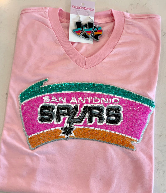 Spurs Girl Pink Sequin V-Neck