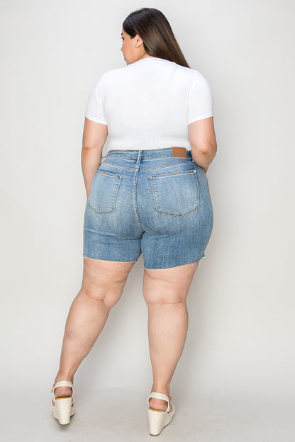 Judy Blue Full Size High Waist Raw Hem Denim Shorts