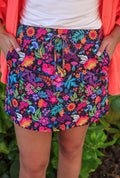 Fiesta Time Floral Skort- Black