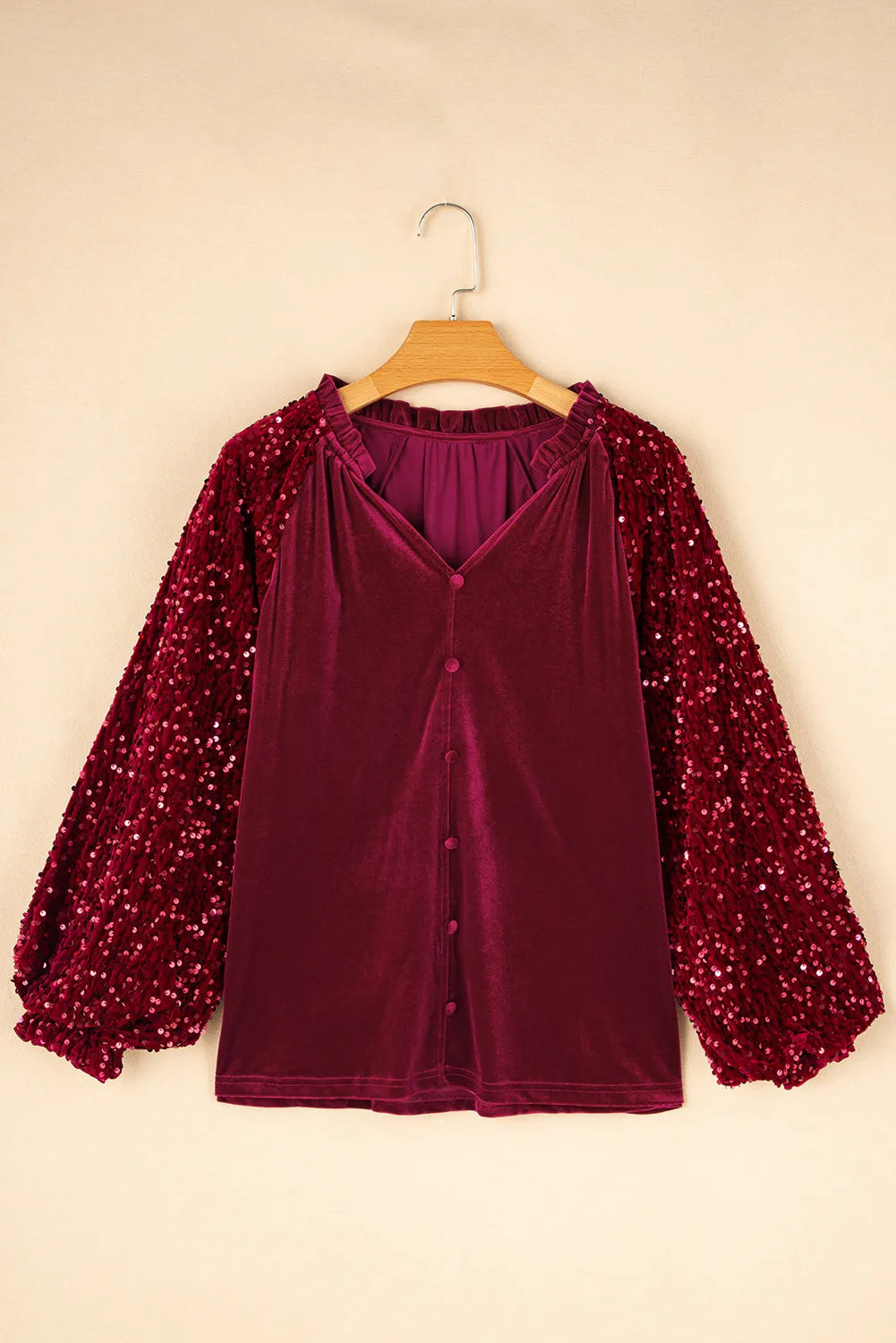 Sequin Velvet Long Sleeve Blouse