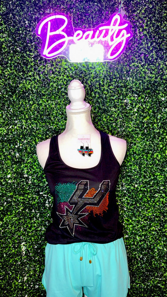 Spurs Rhinestone Splash Racerback Tank Top