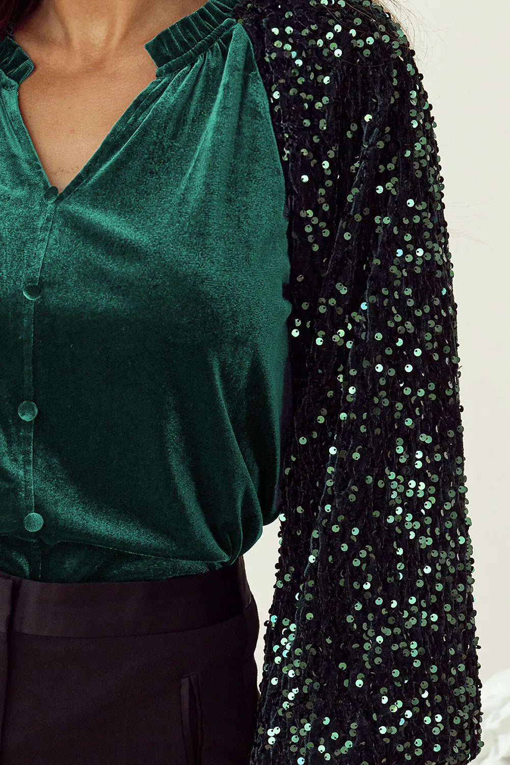 Sequin Velvet Long Sleeve Blouse