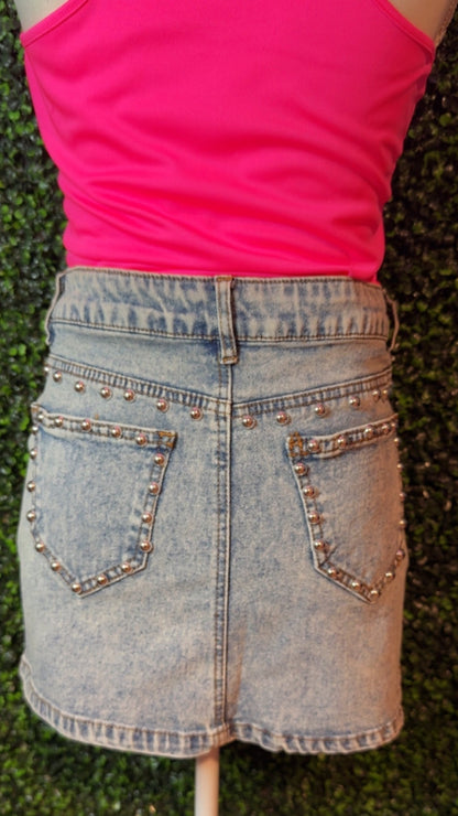 She’s Like TX Studded Jean Skirt