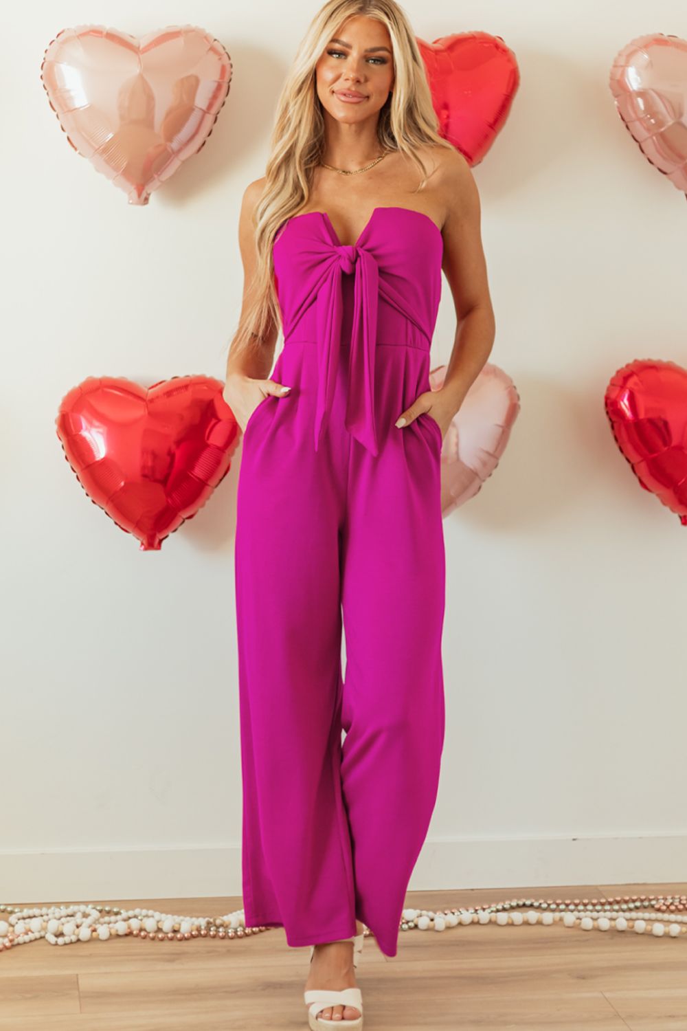 Lovely Girl Tied Tube Wide Leg Jumpsuit