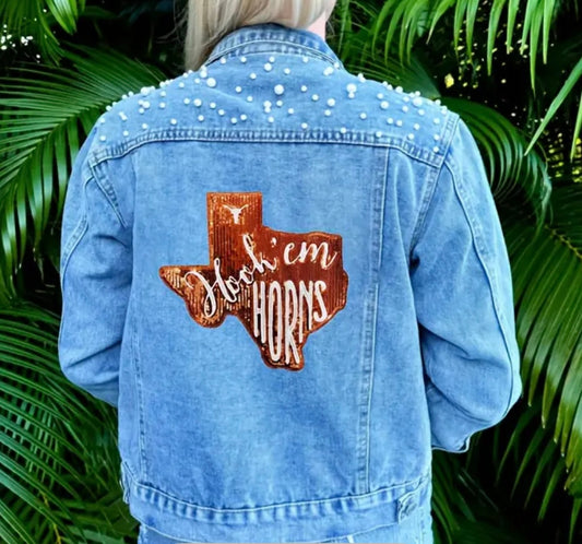 Pre-Order- Pearl Embellished Horns Jean Jacket