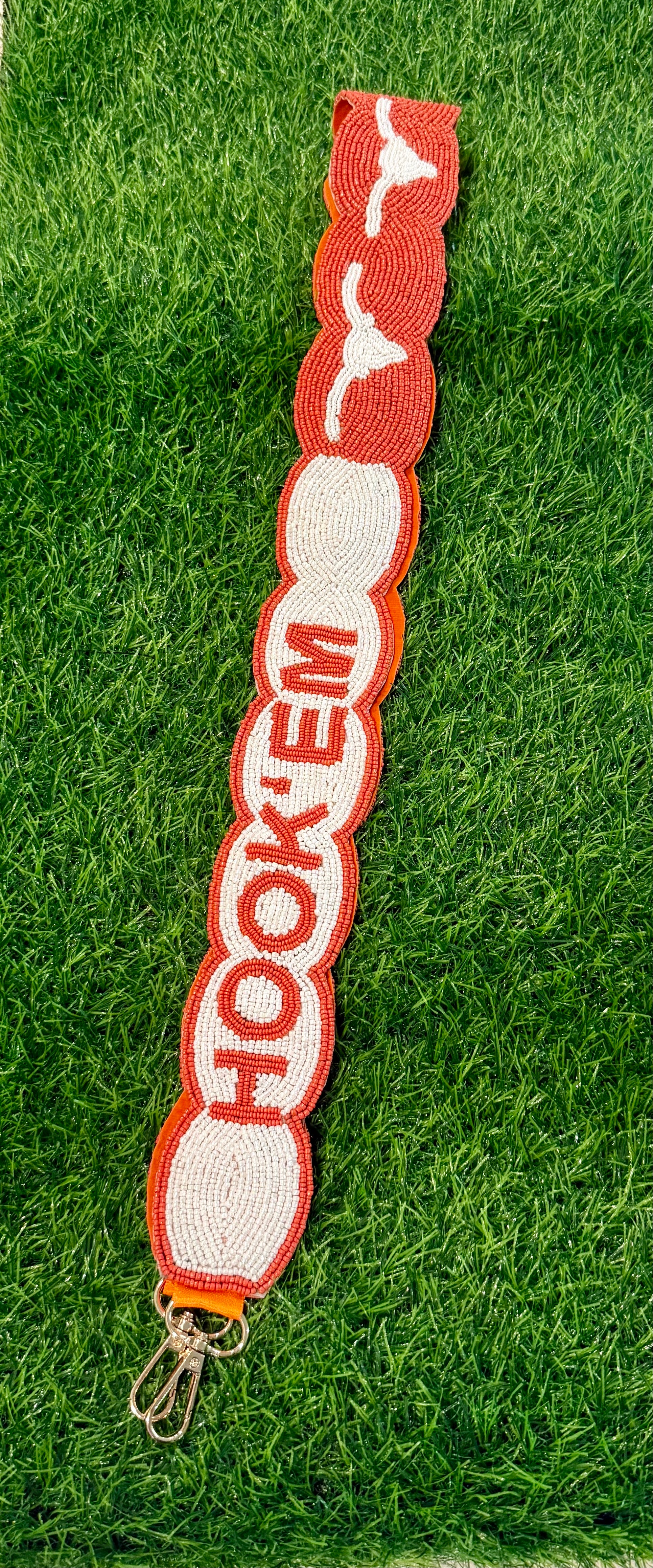 Hook’ Em Longhorns Scalloped Beaded Purse Strap