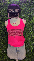 Neon Pink Rhinestone Spurs RacerBack Tank Top