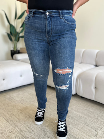 Pre-Order Judy Blue Full Size  High Waist Distressed Skinny Jeans