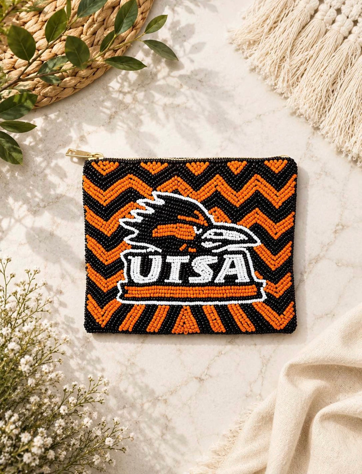 UTSA Beaded Chevron Zip Pouch
