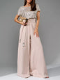 Pre-Order Full Size Sequin Round Neck Short Sleeve Wide Leg Jumpsuit