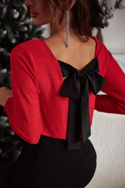 Pre-Order Bowknot V-Neck Long Sleeve Blouse