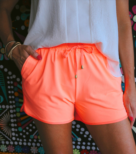 Solid Neon Coral Shorts