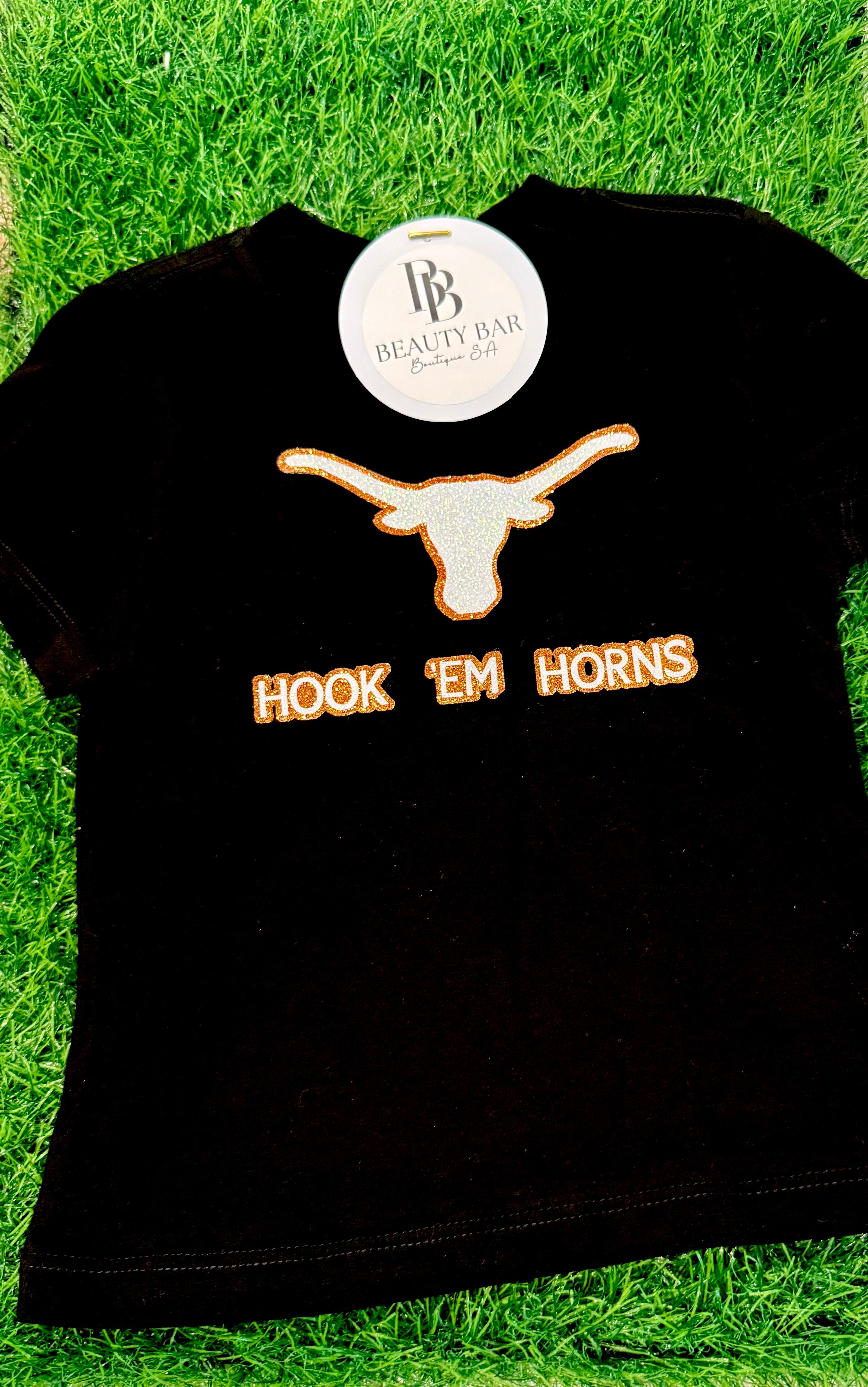 Kids Glitter Hook Em Game Day Tee