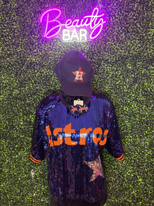 Astros Crop Sequin Game Day Top