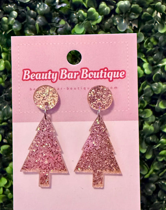 Rose Gold Christmas Tree Earrings