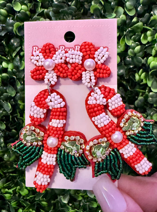 Candy Cane Beaded Earrings