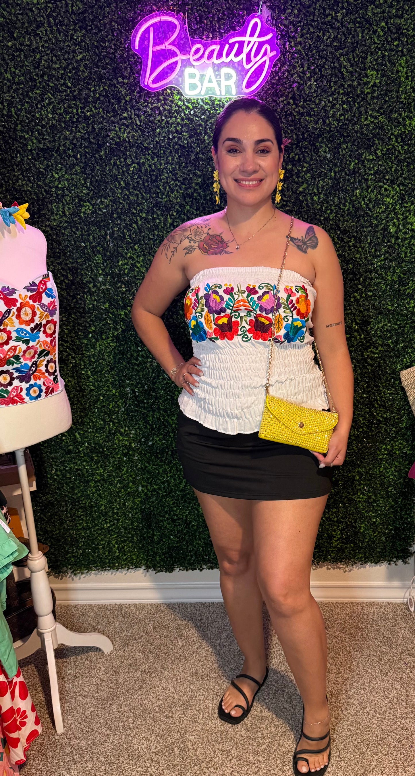Fiesta Embriodered Tube Top- White