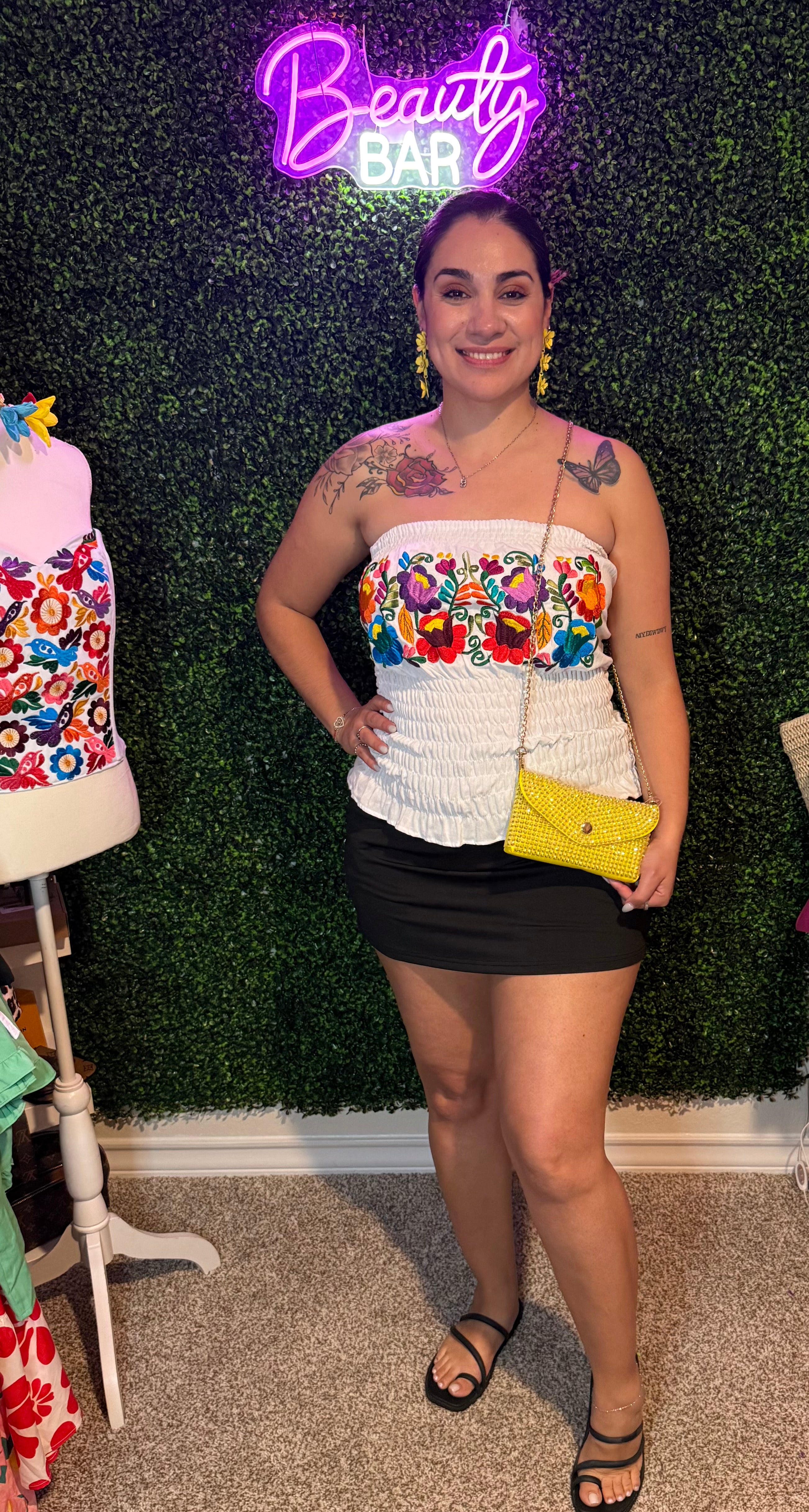 Fiesta Embriodered Tube Top- White